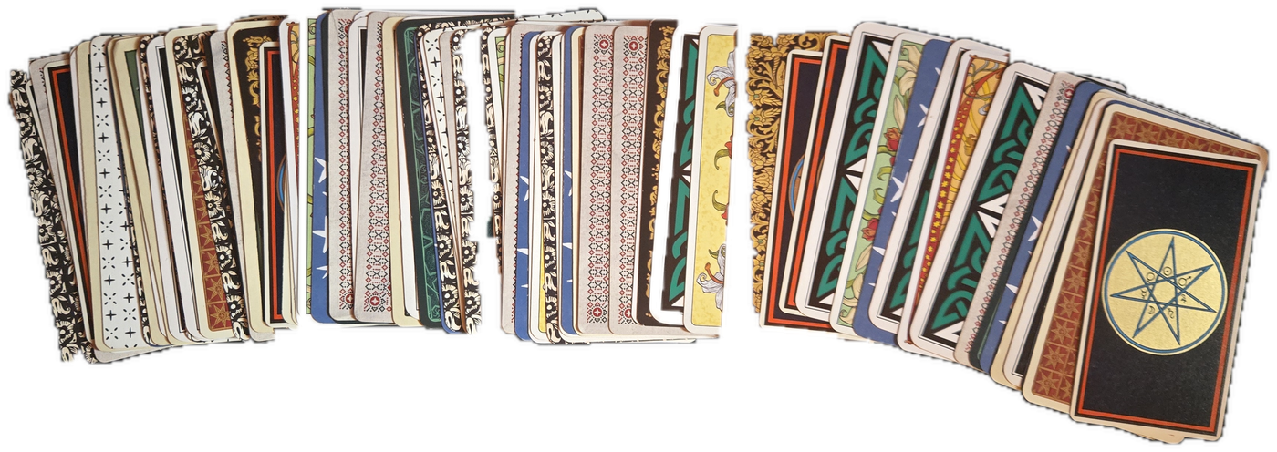 Evan's own tarot deck, fanned out